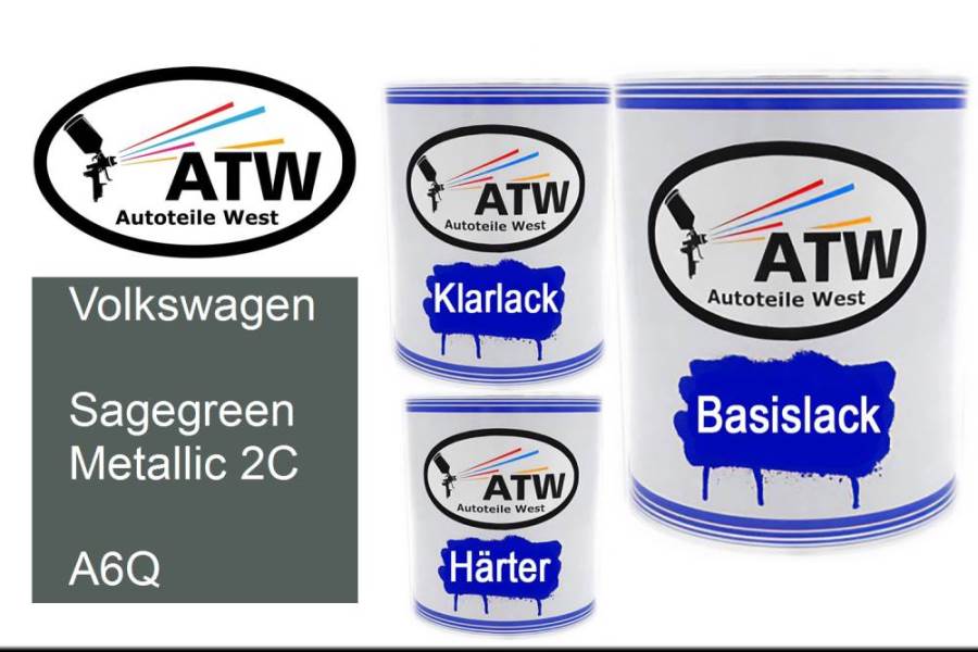 Volkswagen, Sagegreen Metallic 2C, A6Q: 1L Lackdose + 1L Klarlack + 500ml Härter - Set, von ATW Autoteile West.